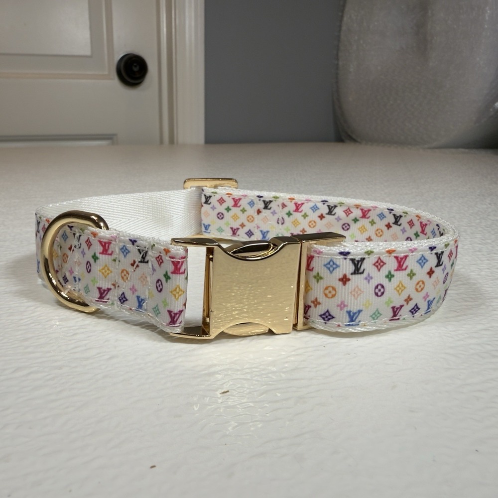 Luxury Dog Collar, Size L, Colorful, Gold Hardware, 1" Wide. - Picture 11 of 12